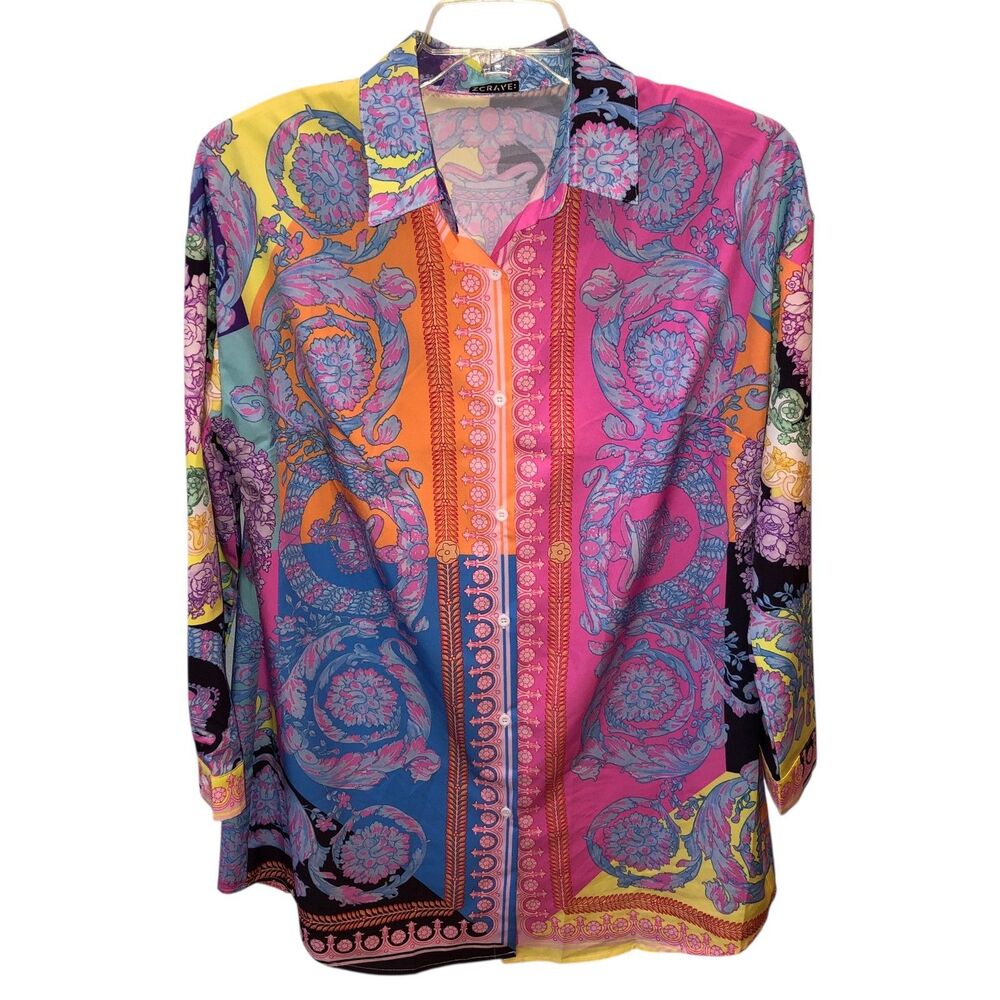 Rare ZCRAVE Tamika Size XL Multicolor Floral Long Sleeve Button Up Shirt Top